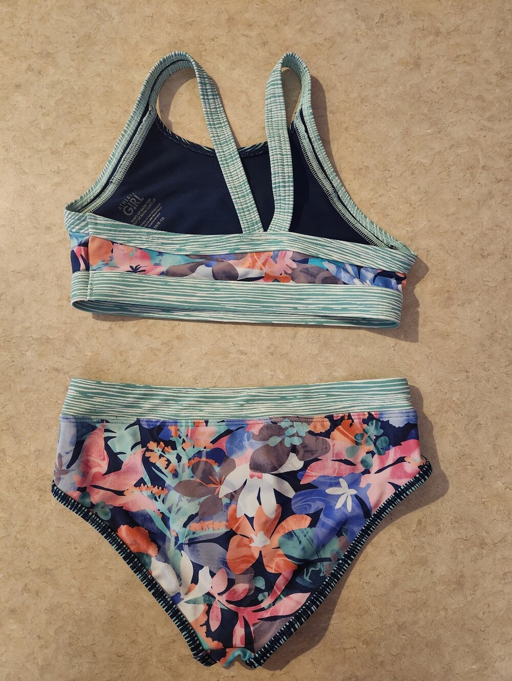 Athleta Girl Floral Two-Piece Swim Set in Aqua and Navy - Picture 2 of 4